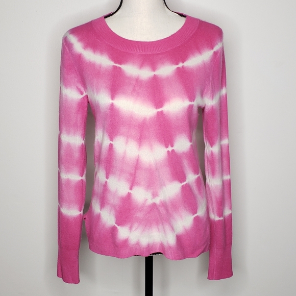 J Crew Sweater Crewneck Cashmere Tie Dye Pink White Small - Picture 3 of 15